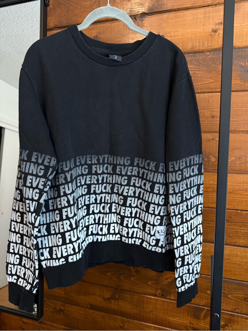 Black Graphic Text Crewneck Sweatshirt